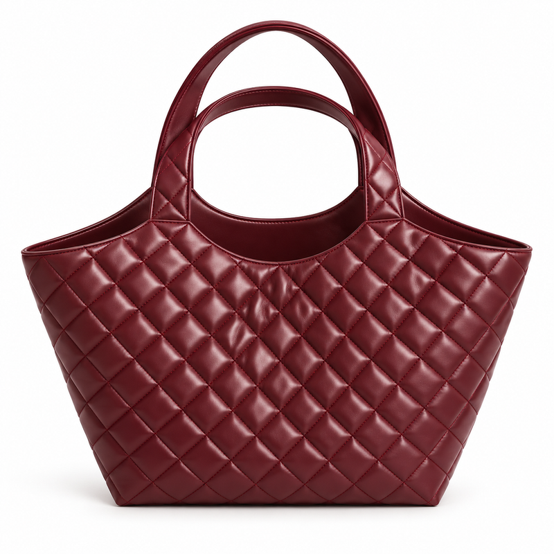 Burgundy Quilted Vegan Leather Shoulder Tote-4