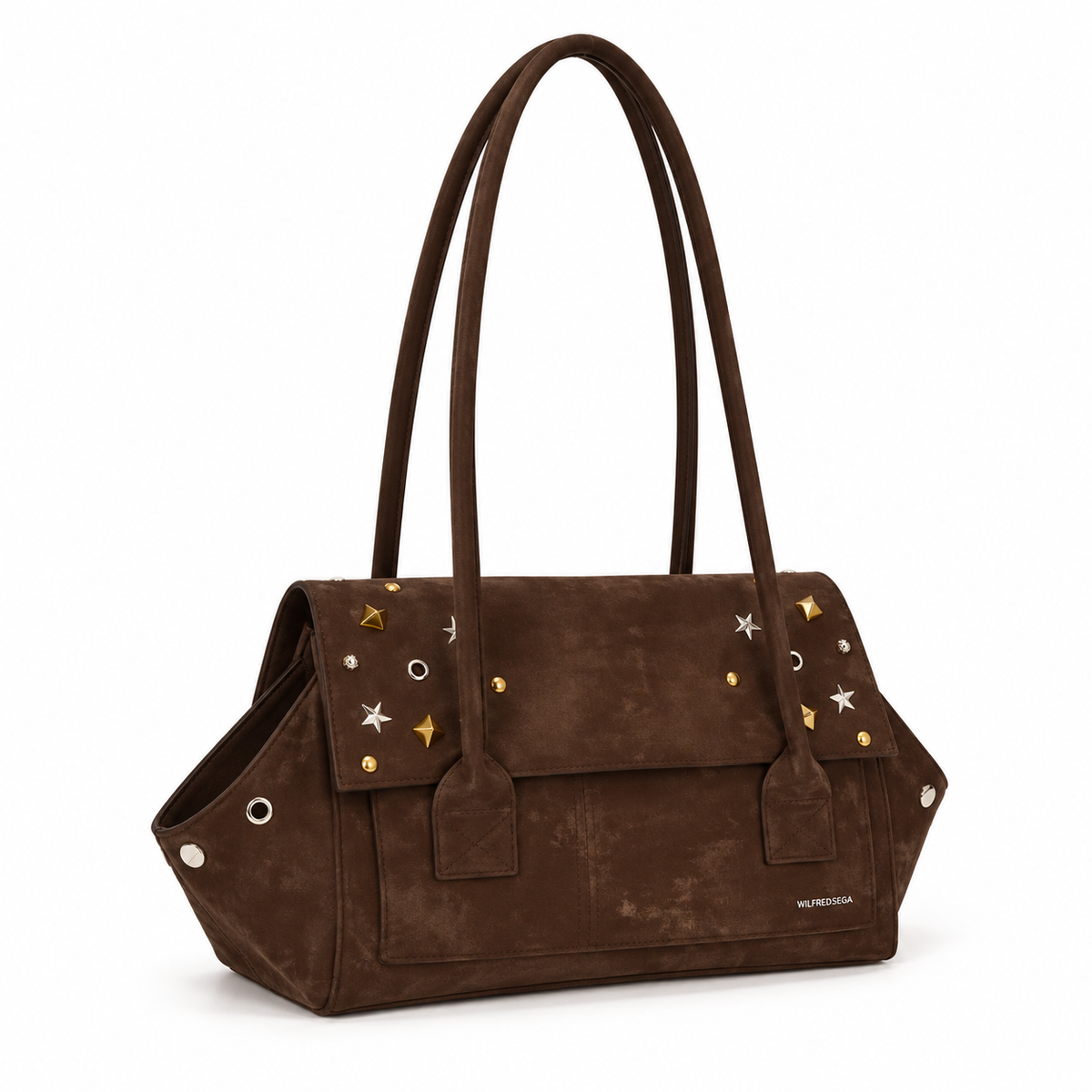 Vintage Brown Star Studded Shoulder Bag-1