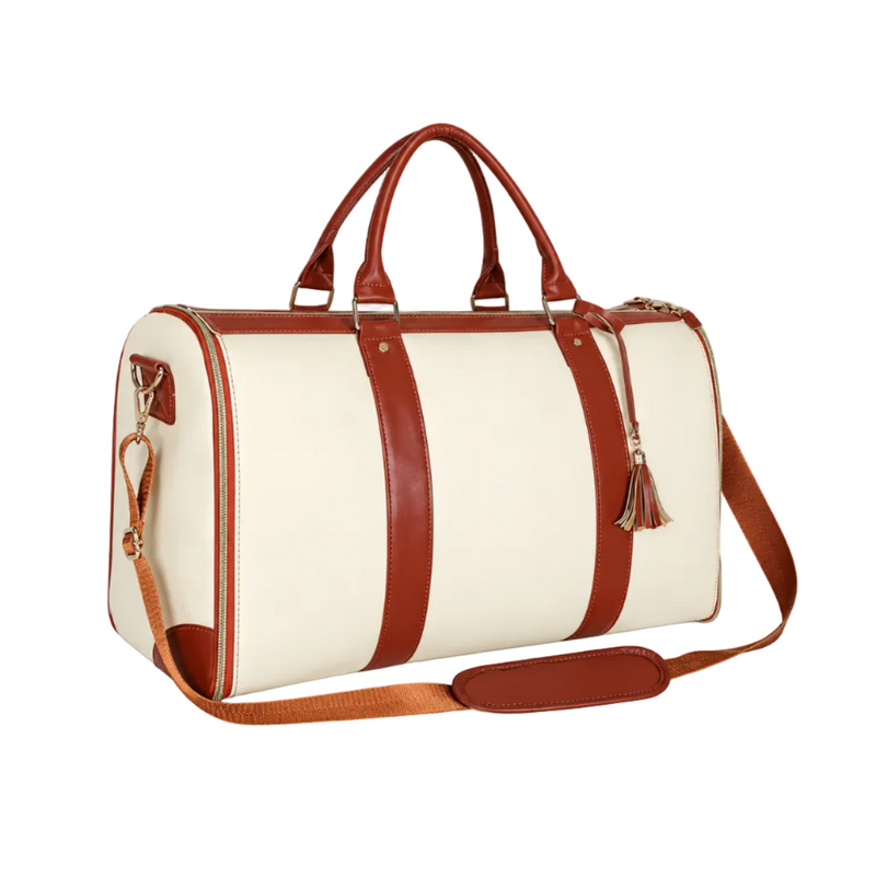 Ivory Brown Trim Overnight Travel Bag-1