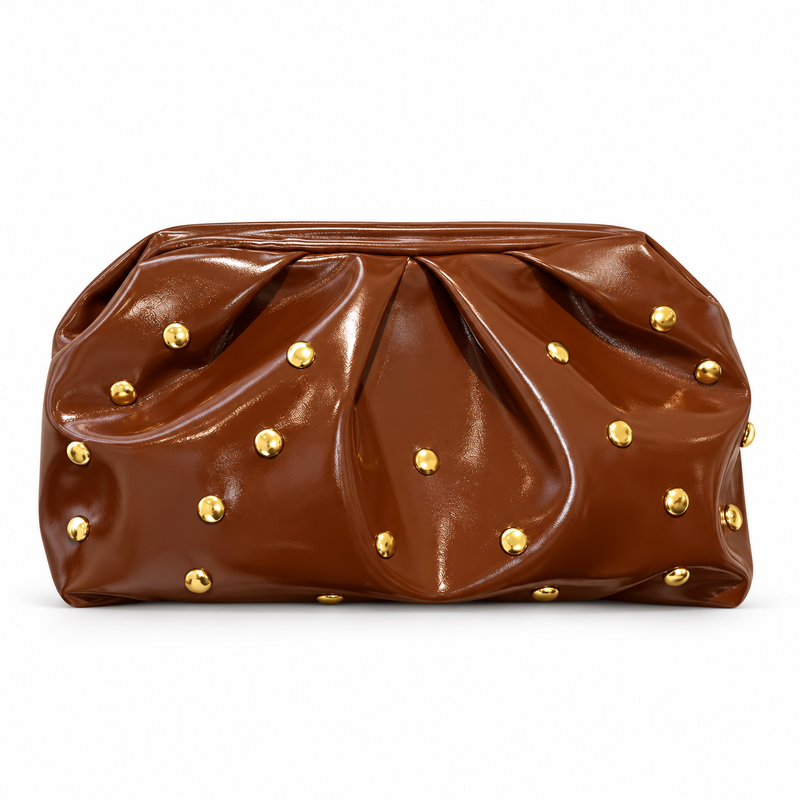 Brown Studded Leather Evening Clutch Bag-4