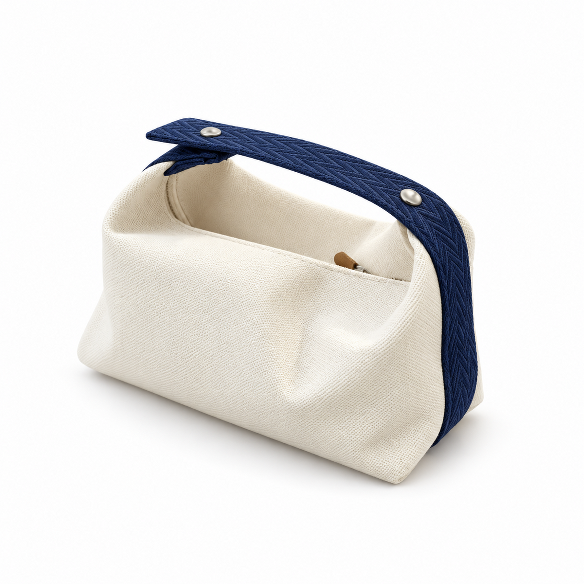 Ivory Canvas Bag With Blue Strap-3