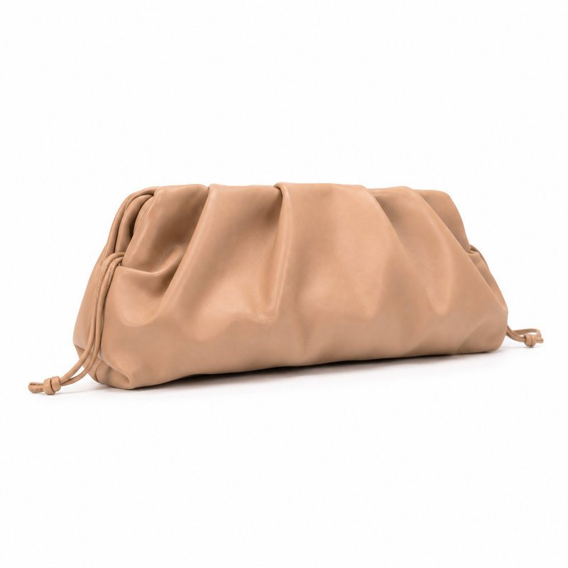 Elegant Beige Ruched Leather Clutch Bag-3