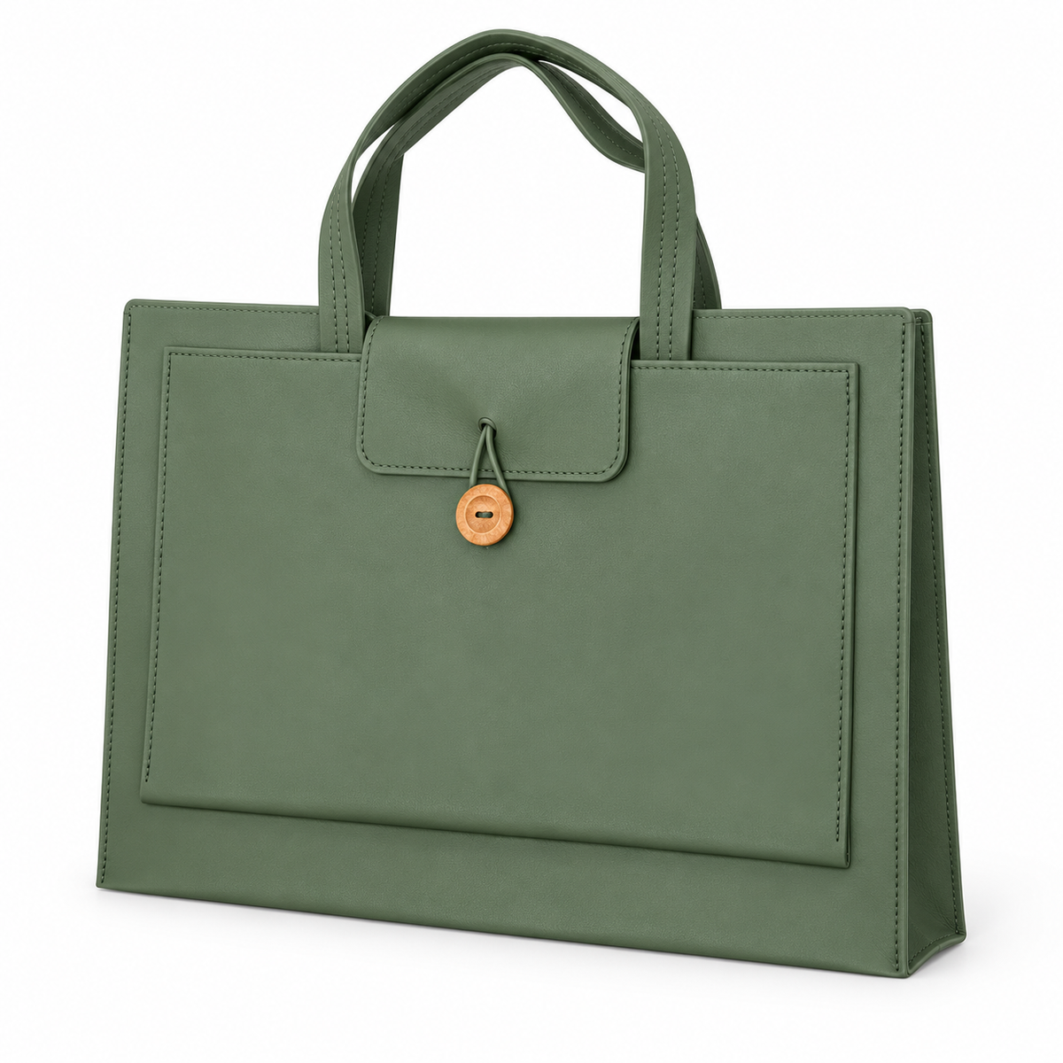 Olive Green Leather Laptop Tote Bag