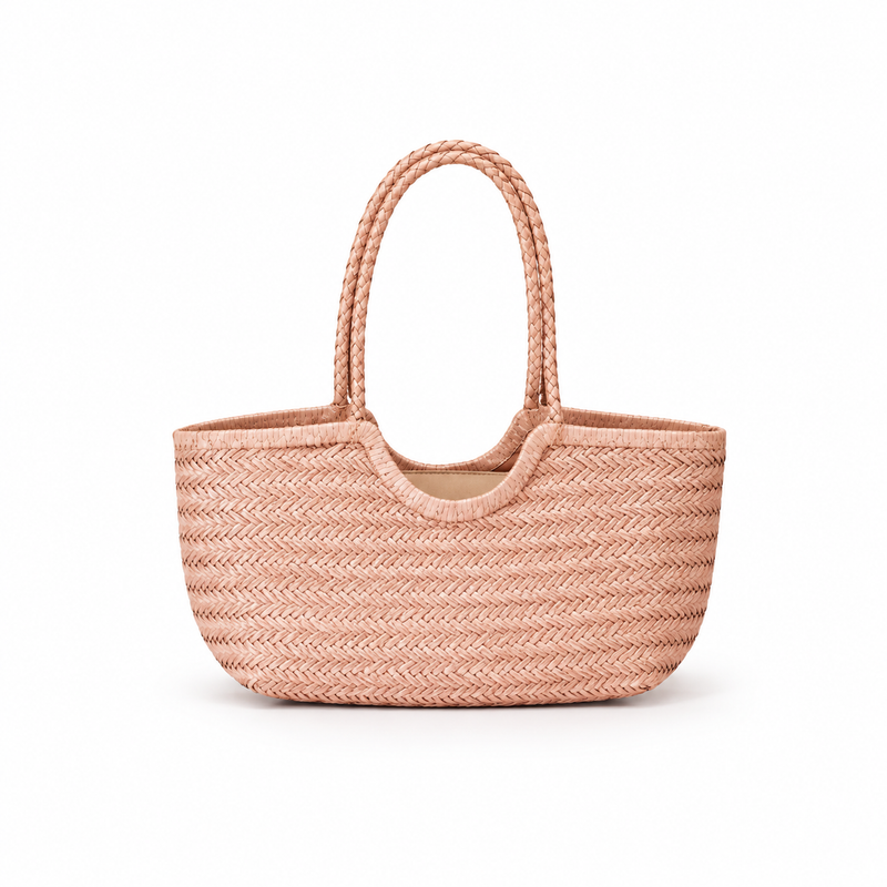 Blush Woven Braided Handle Summer Tote-2