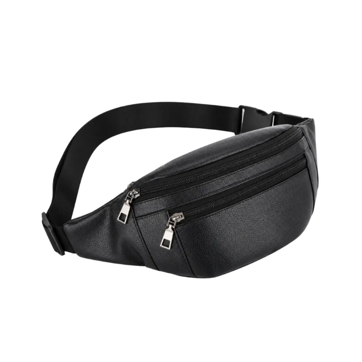 Black Textured Double Zipper Waist Bag-1
