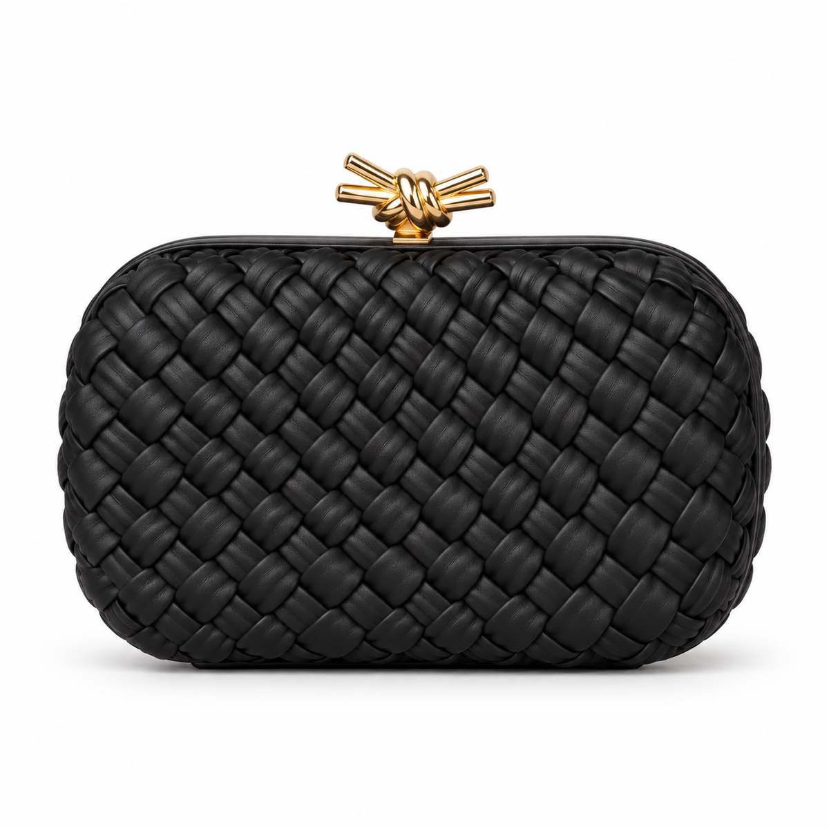 Black Woven Clutch With Gold Clasp-2