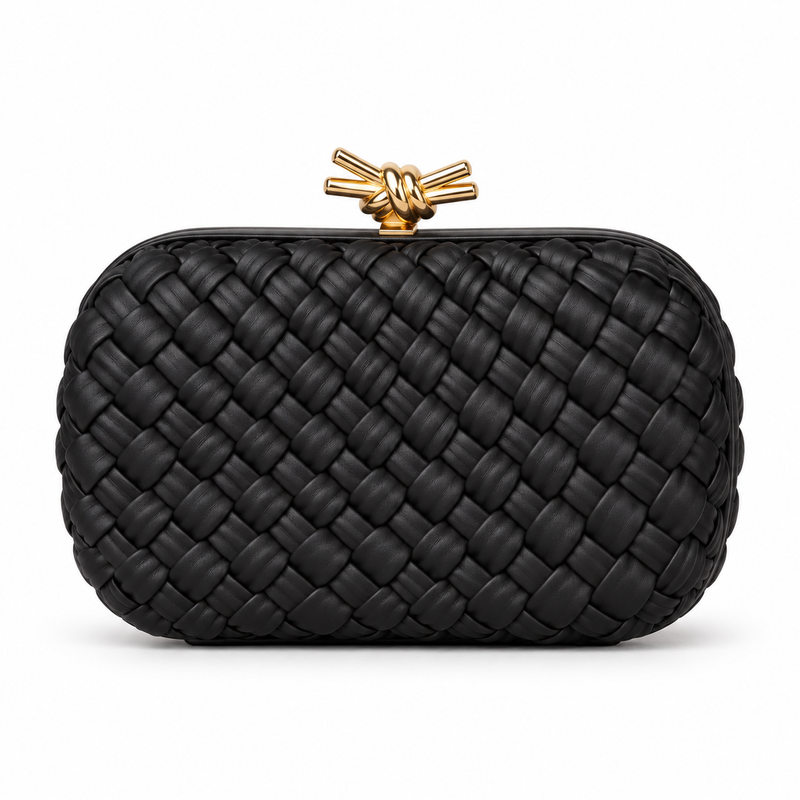 Black Woven Clutch With Gold Clasp-2