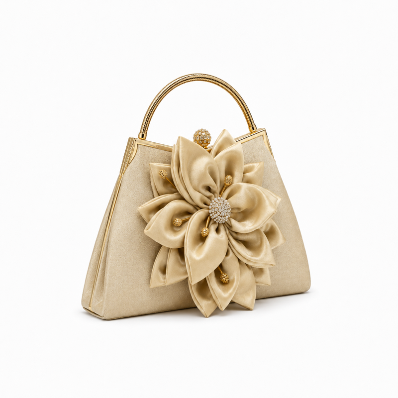 Champagne Floral Clutch with Rhinestone Clasp-1