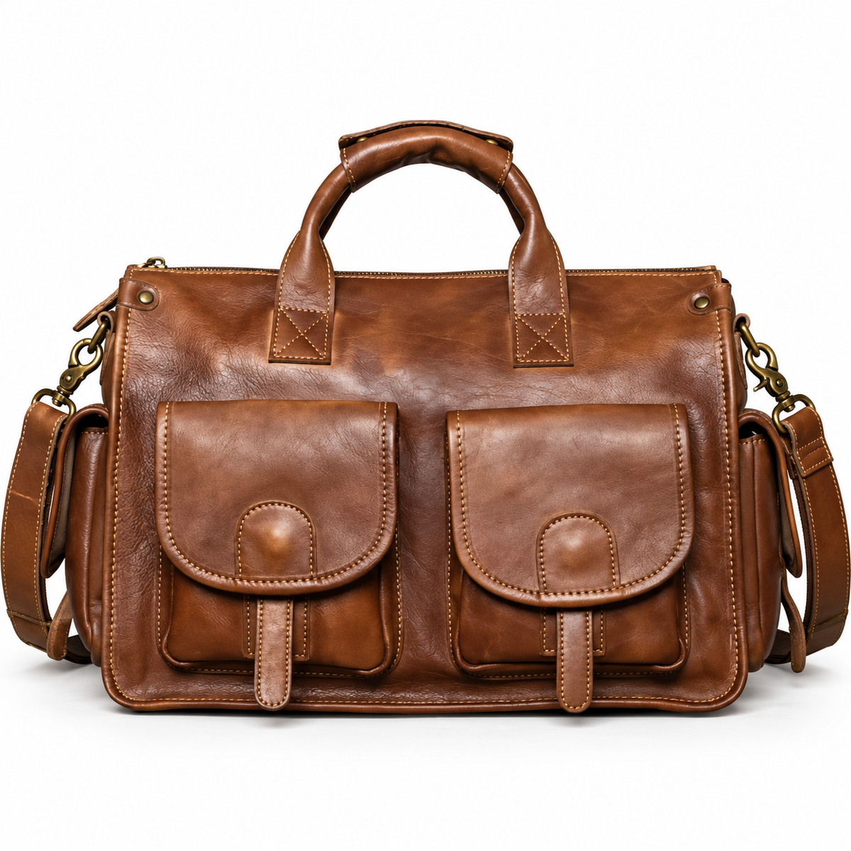 Vintage Brown Double Pocket Briefcase Bag-4