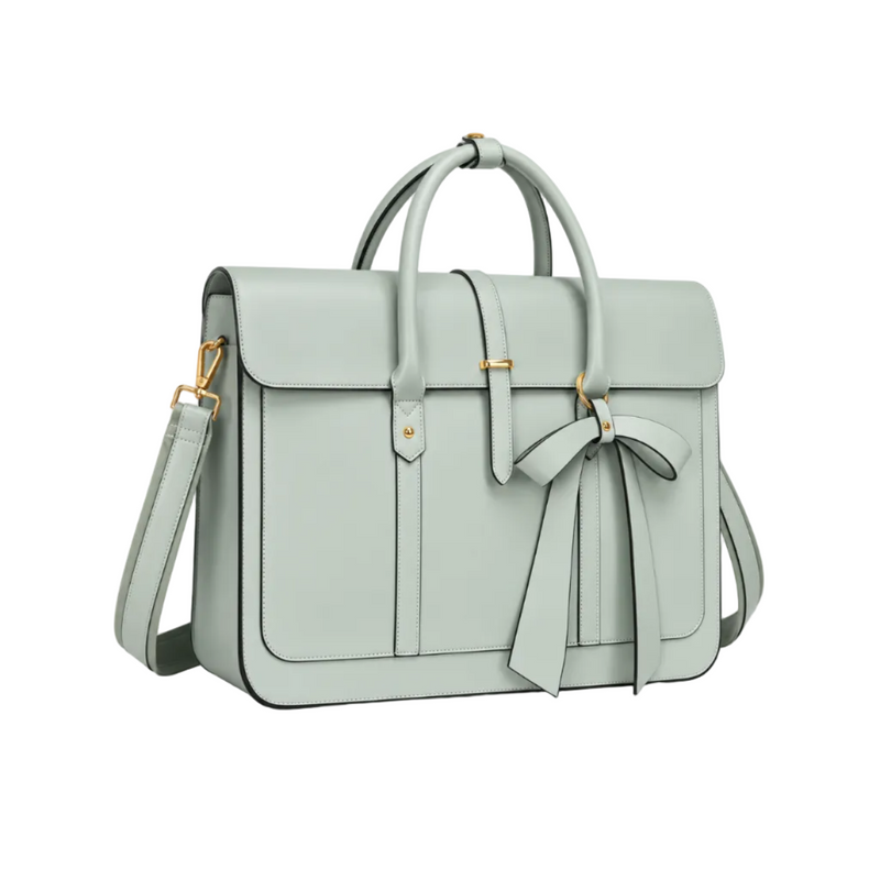 Sage Green Bow Leather Laptop Bag-1