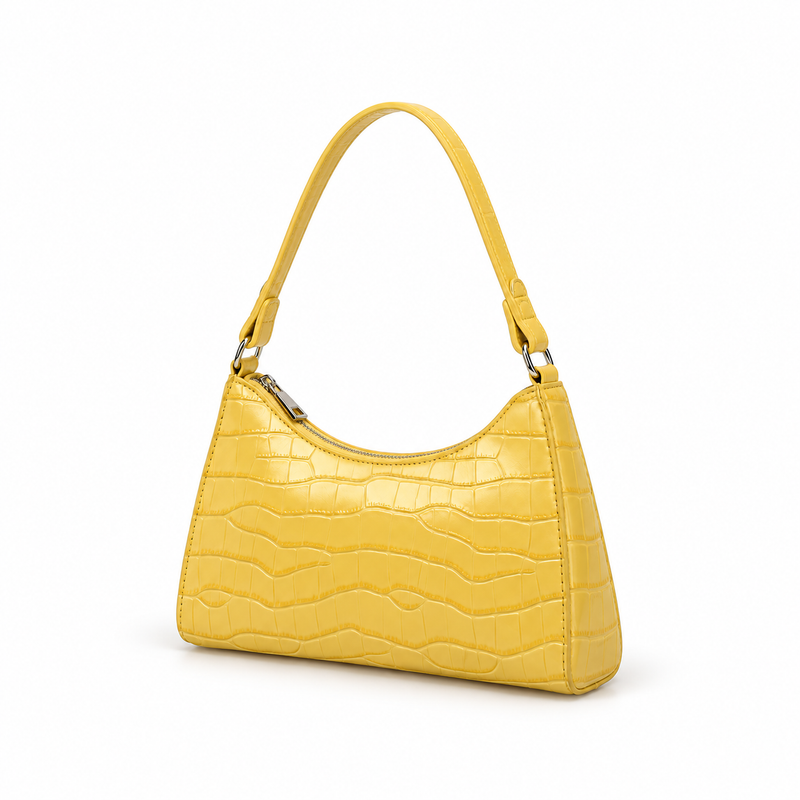 Yellow Crocodile Texture Shoulder Handbag Purse-4