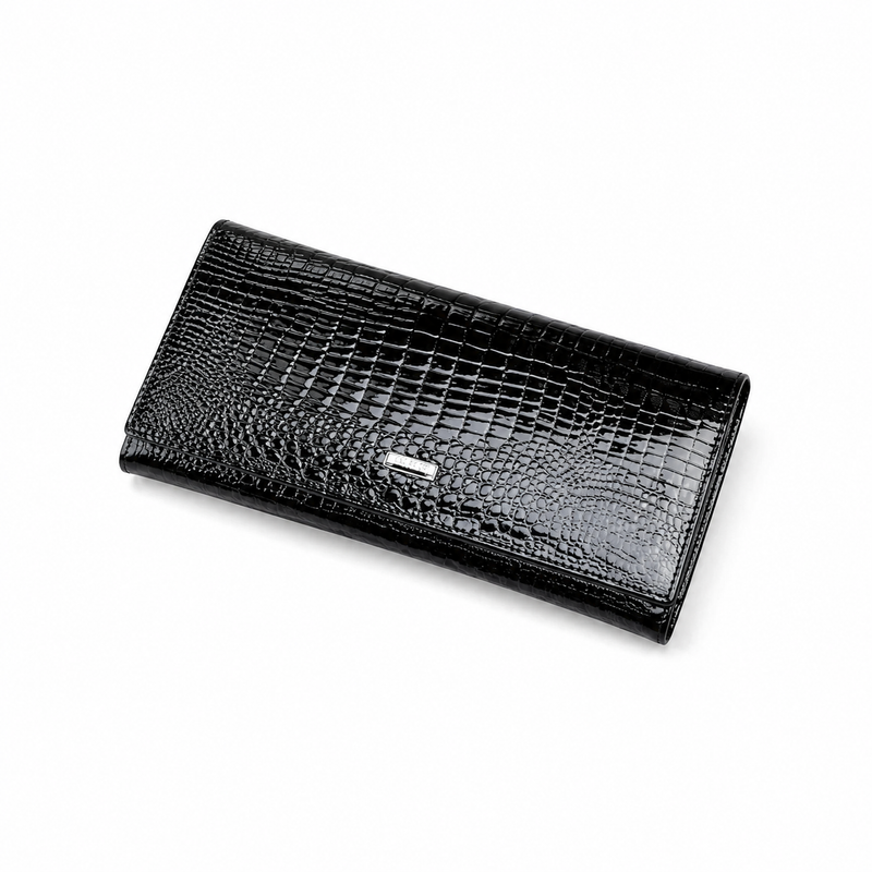 Luxury Black Crocodile Embossed Long Wallet-3