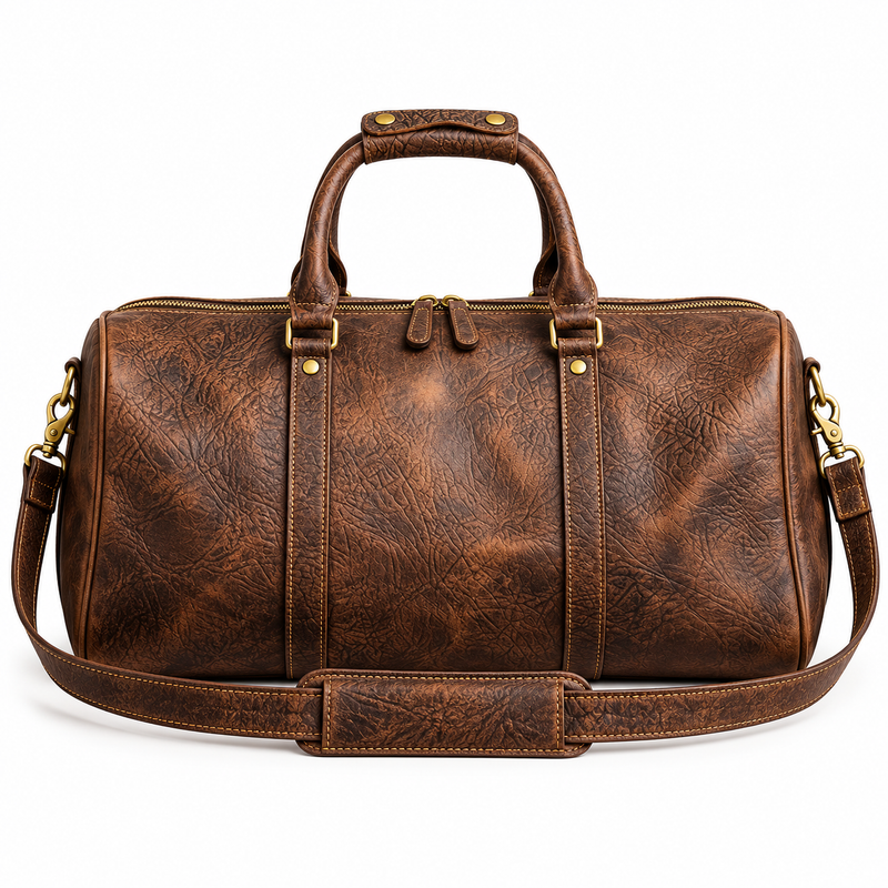 Vintage Brown Textured Leather Duffel Bag-2