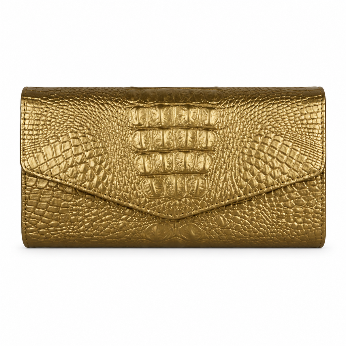 Gold Crocodile Embossed Envelope Evening Clutch-4