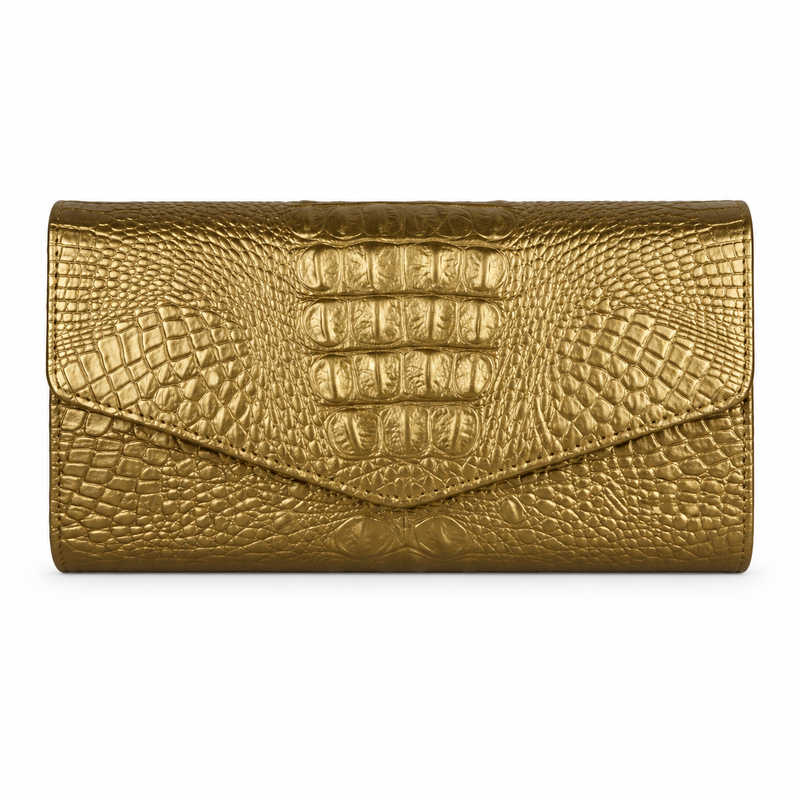 Gold Crocodile Embossed Envelope Evening Clutch-4