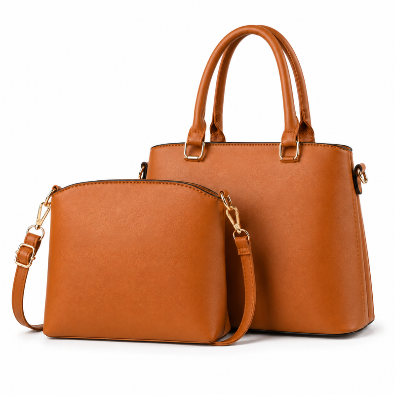 2-Piece Women’s Tan Tote and Crossbody Handbag Set-3