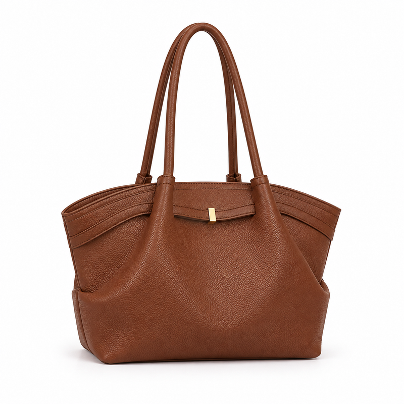 Brown Pebbled Leather Elegant Shoulder Tote-4