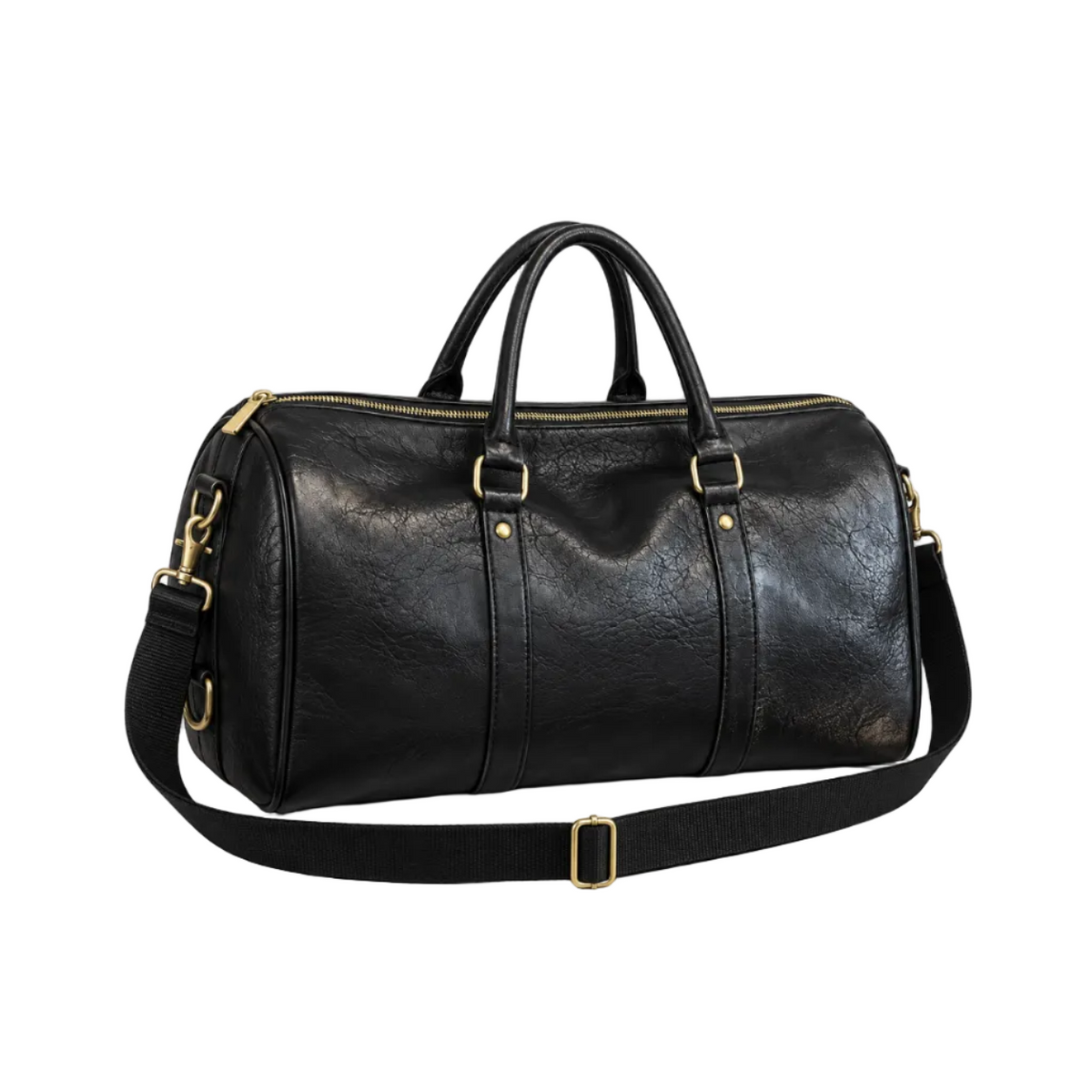 Classic Black Leather Travel Duffel Bag