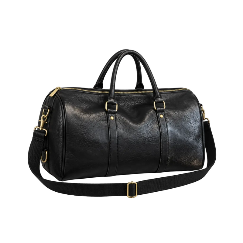 Classic Black Leather Travel Duffel Bag-1