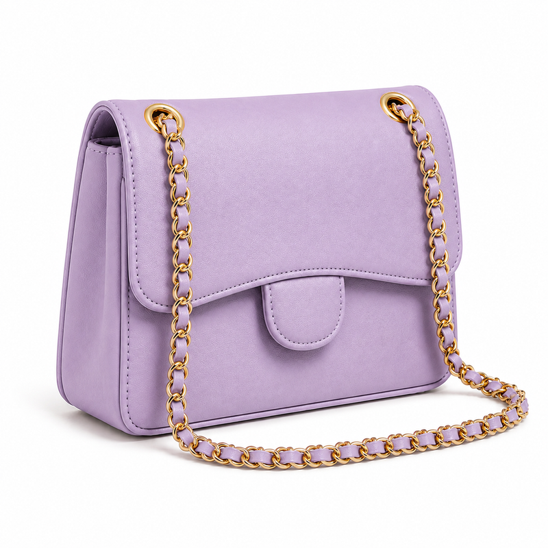 Lavender Textured Chain Strap Shoulder Bag-3