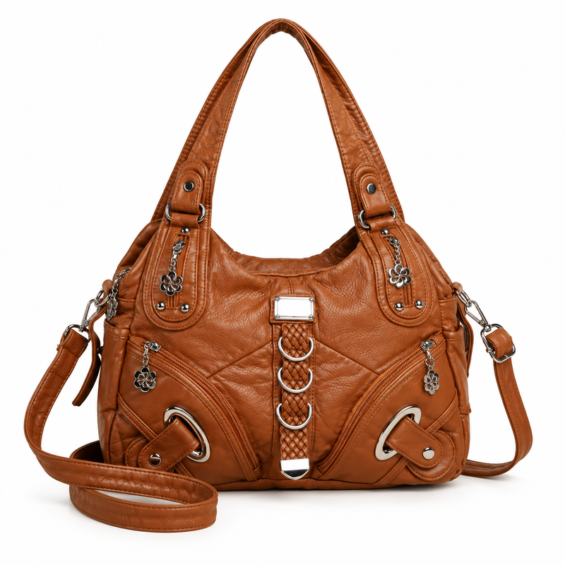 Caramel Crossbody Bag With Braided Details-4