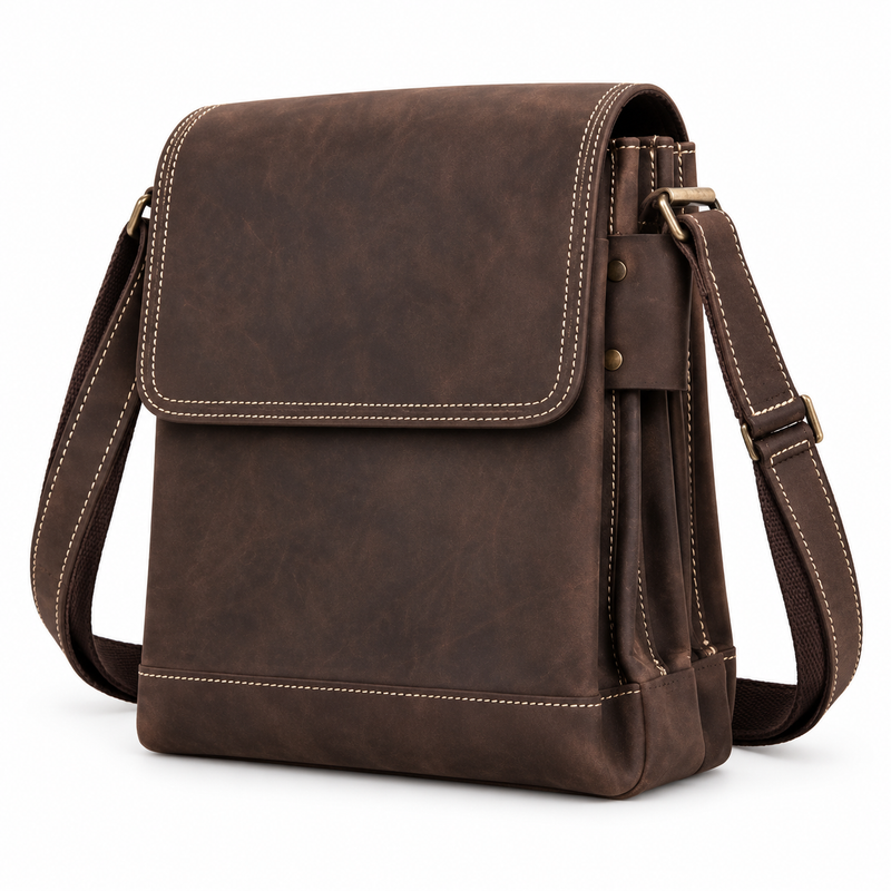 Vintage Brown Leather Messenger Shoulder Bag-3