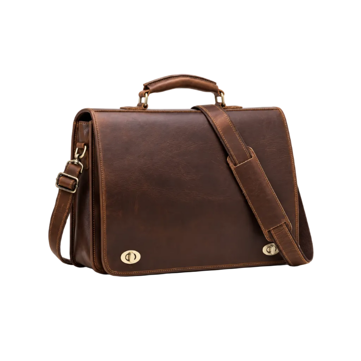 Classic Brown Leather Laptop Messenger Bag