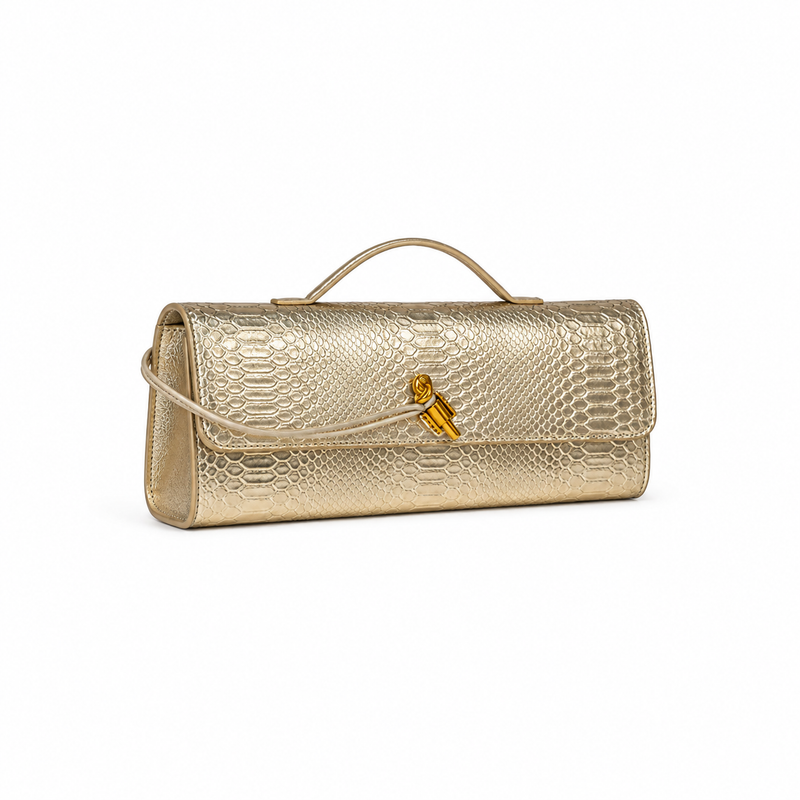 Metallic Gold Snakeskin Clutch Handbag-1