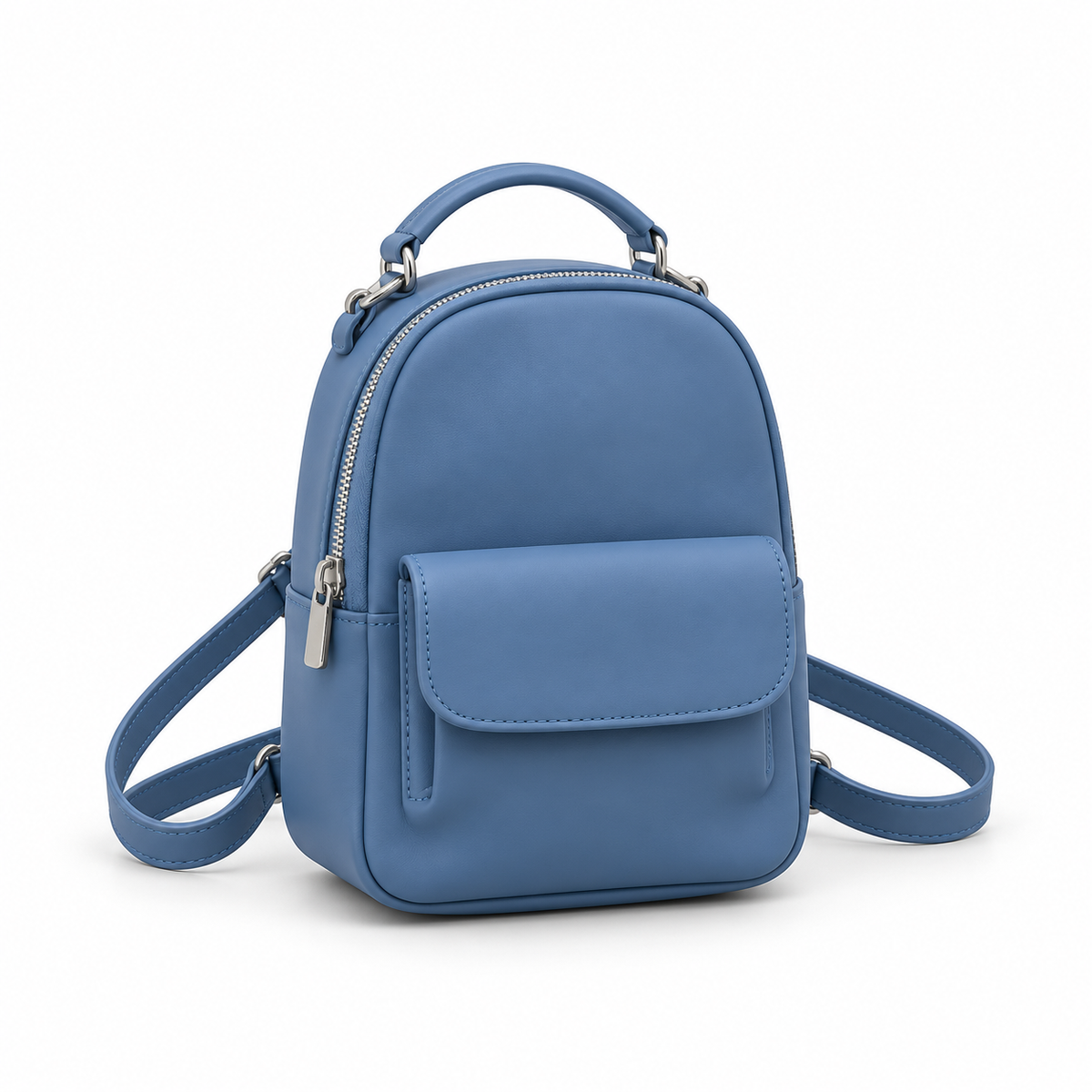Denim Blue Vegan Leather Mini Backpack-1