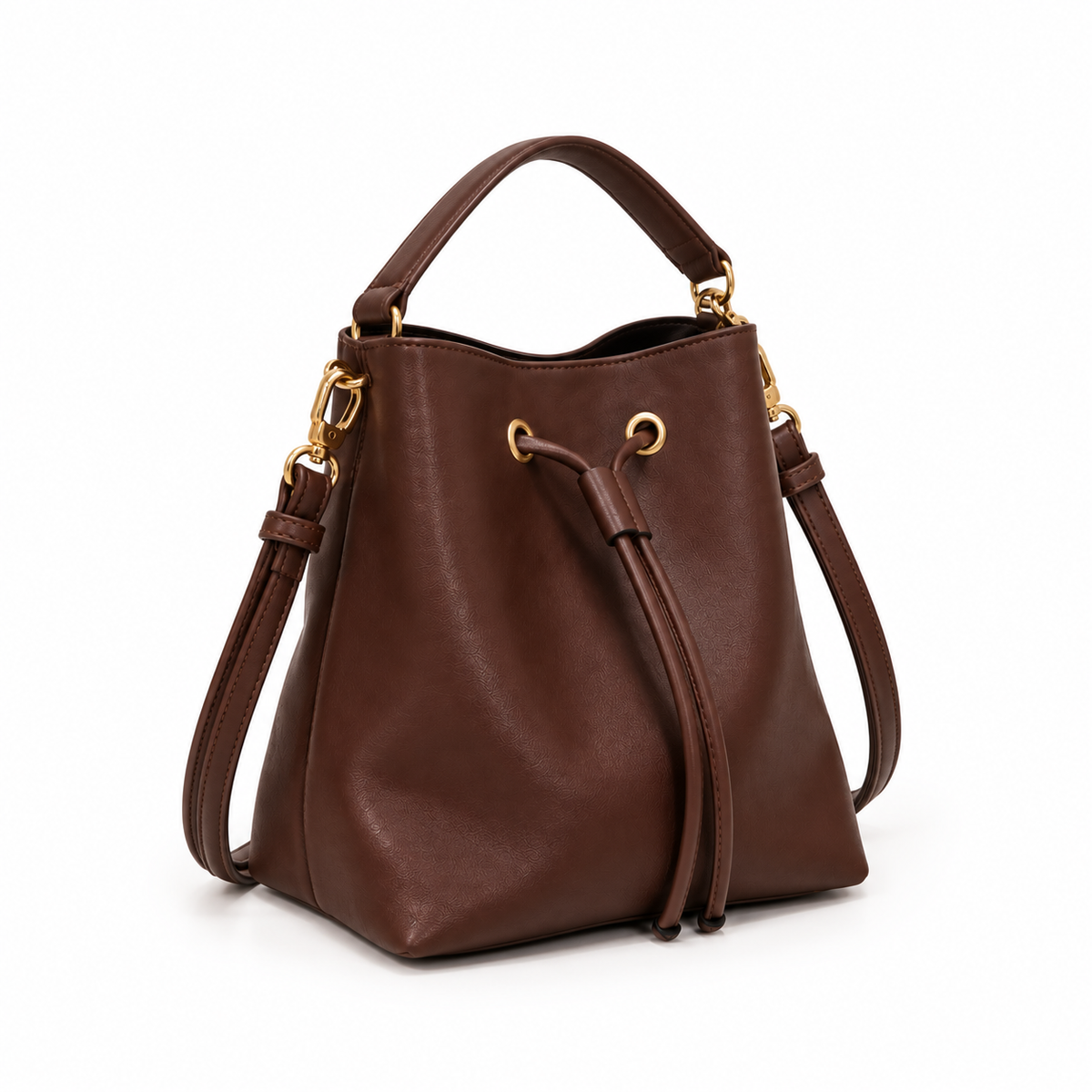 Elegant Brown Drawstring Bucket Shoulder Bag-1