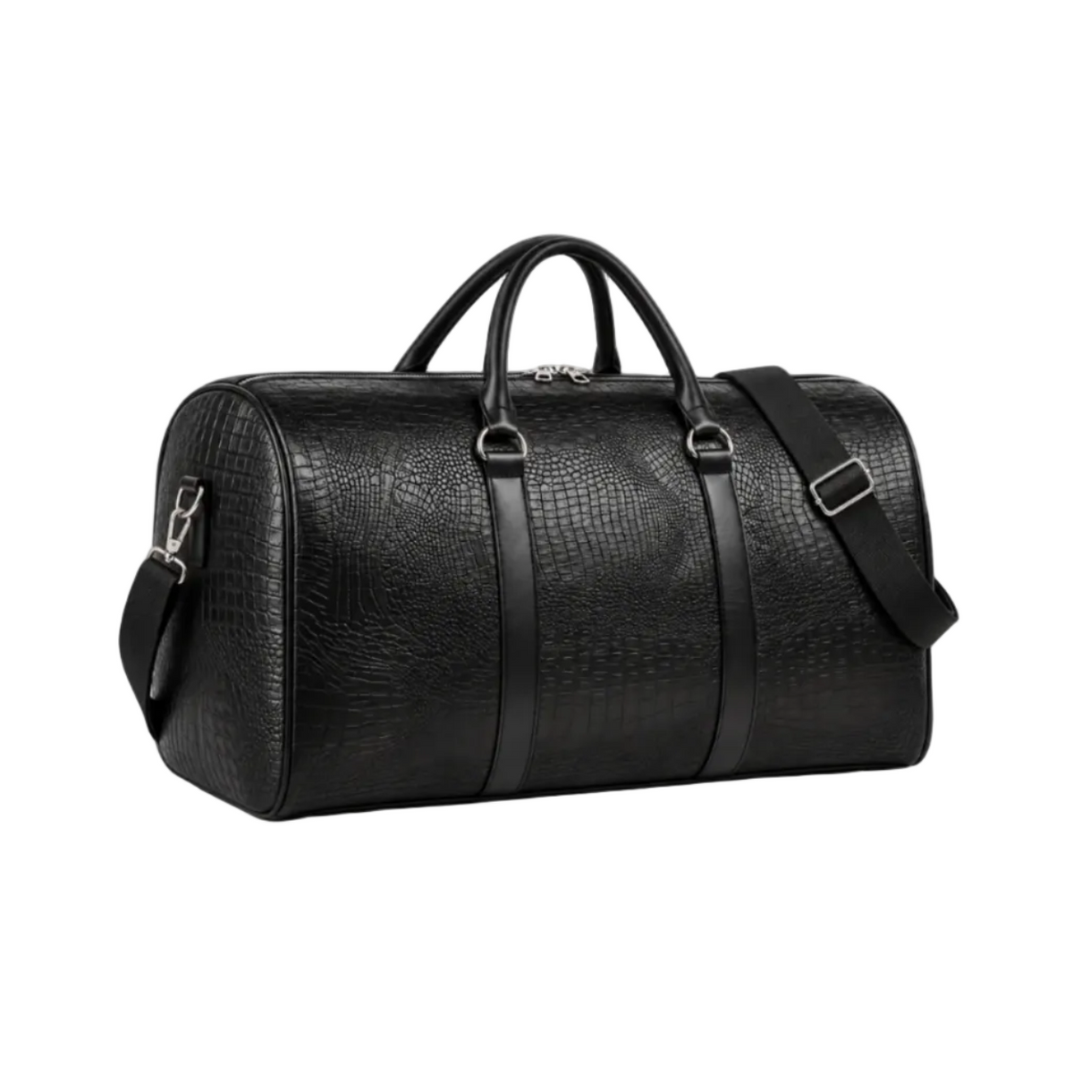 Black Crocodile Pattern Overnight Duffel Bag