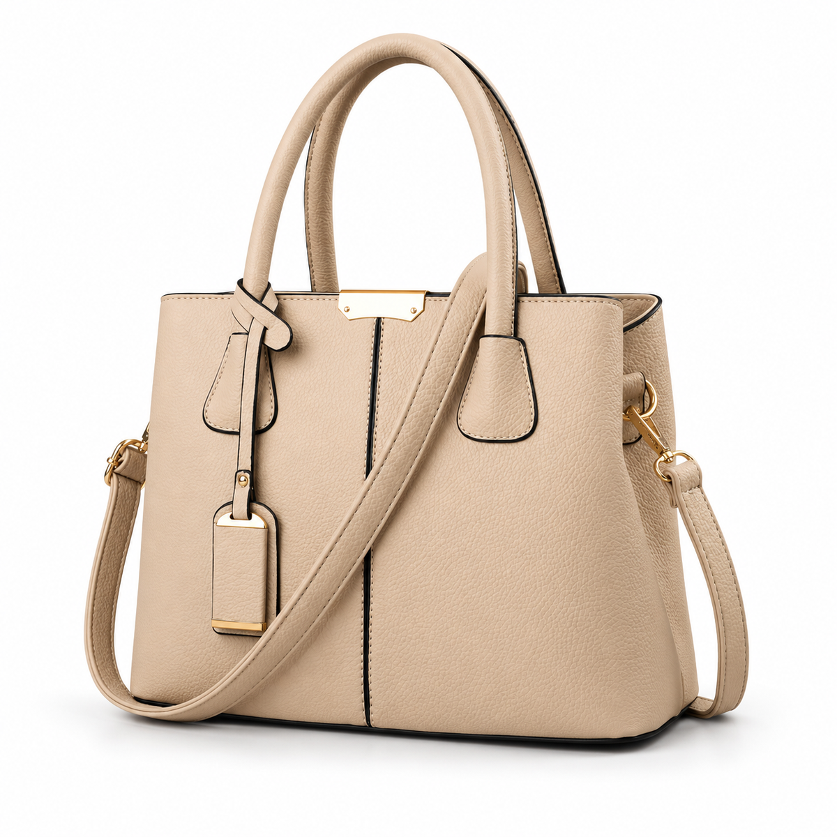 Elegant Beige Textured Tote Shoulder Bag-4