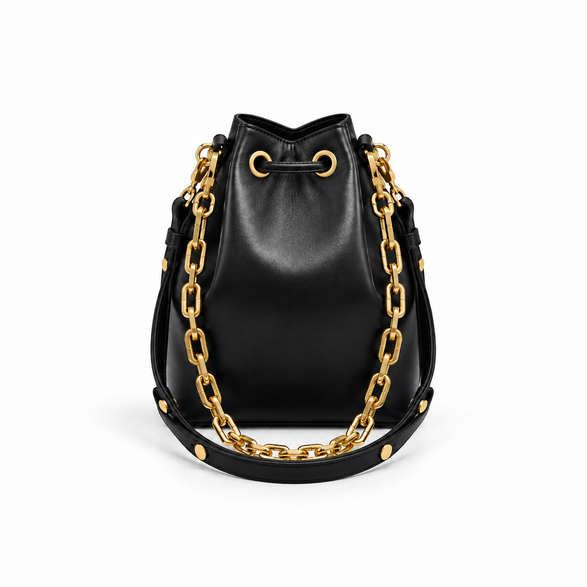 Luxury Black Drawstring Bucket Bag-2