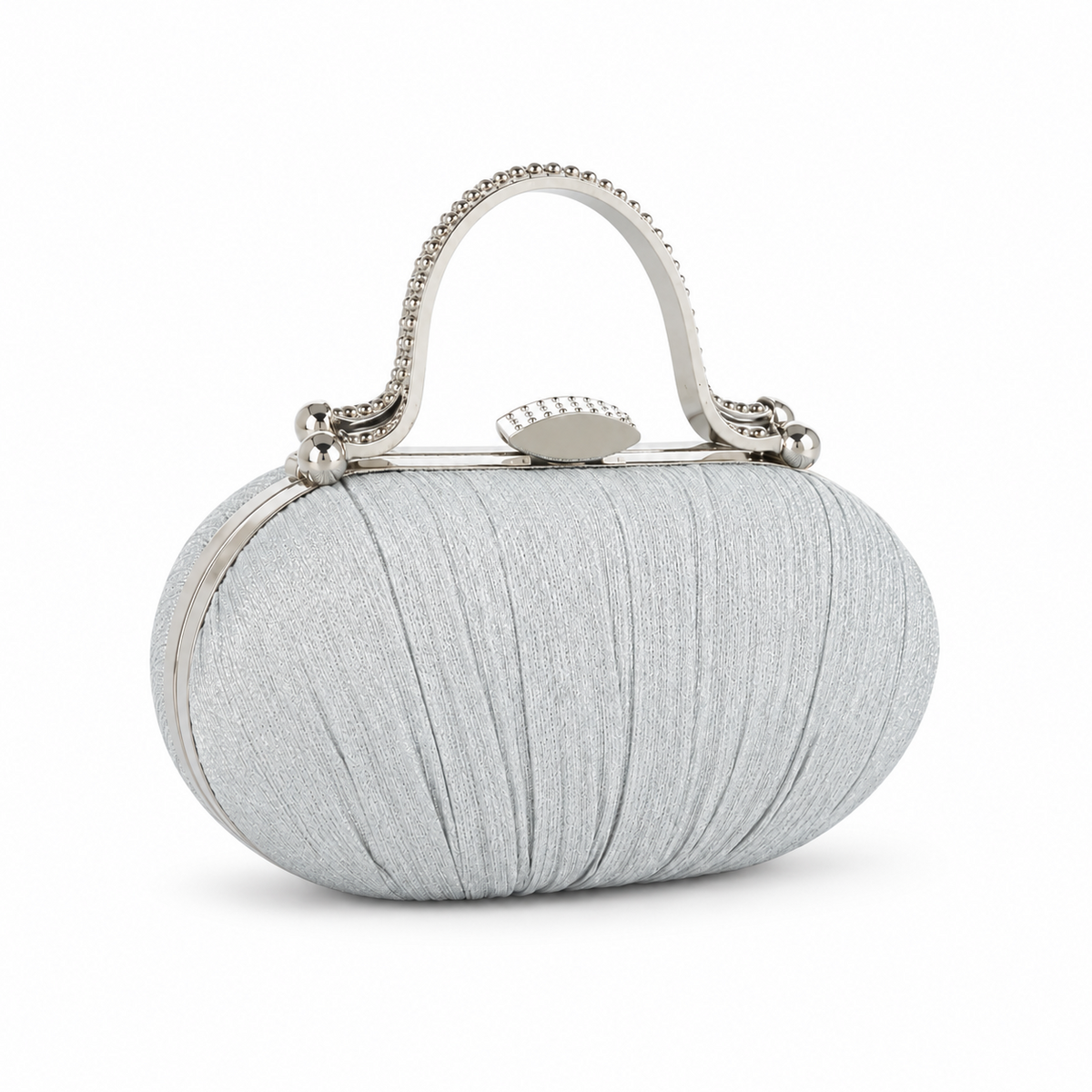 Silver Pleated Clutch with Metal Handle-1