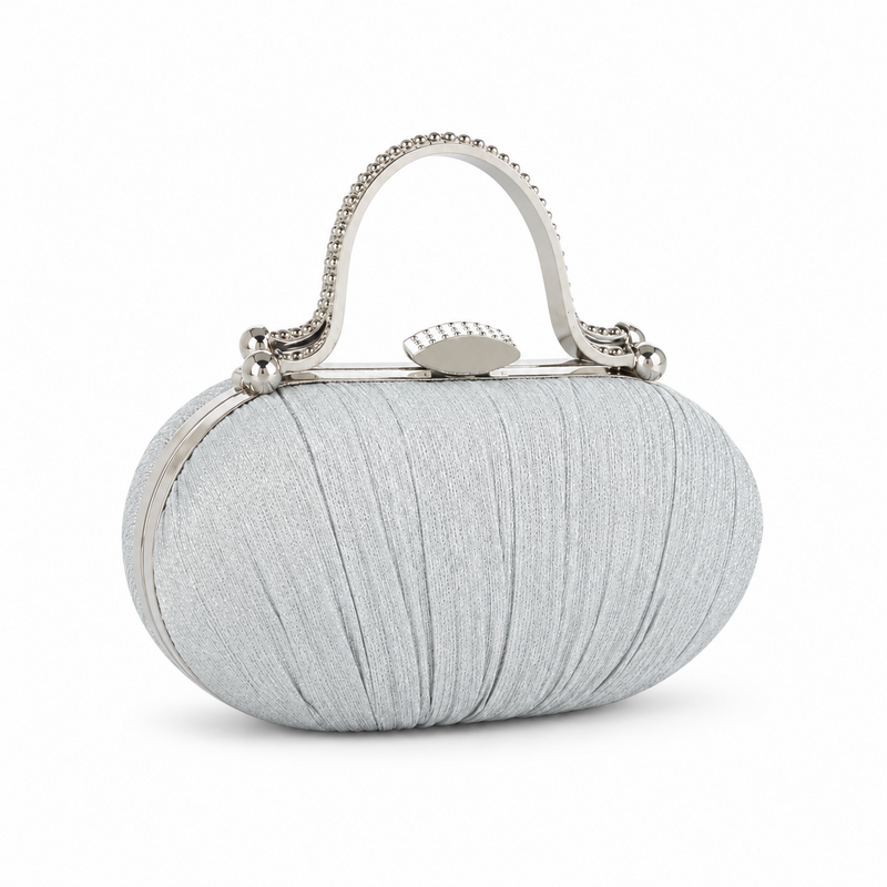 Silver Pleated Clutch with Metal Handle-1