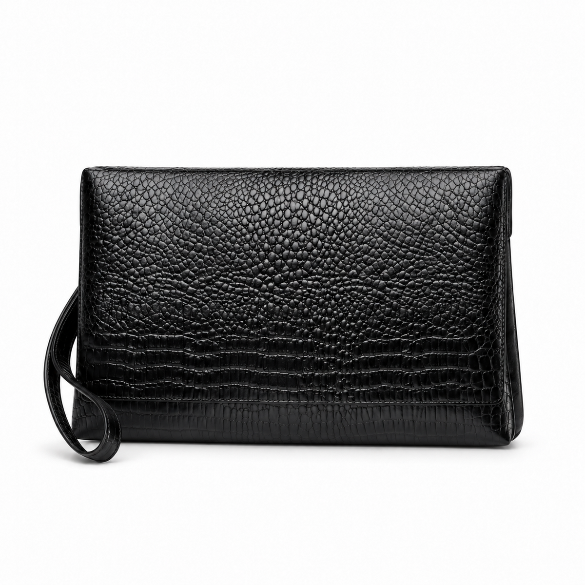 Black Crocodile Embossed Wristlet Clutch Bag-3