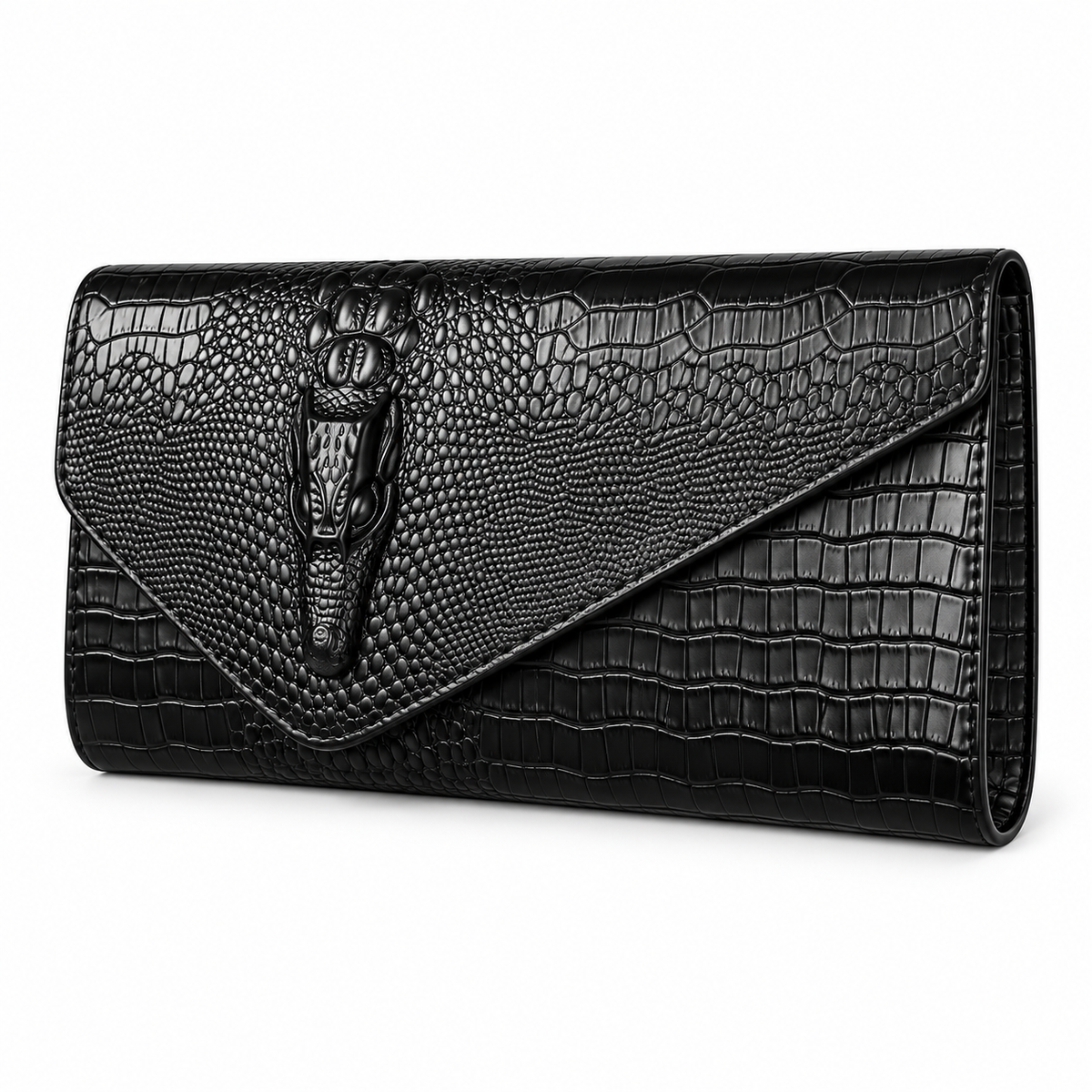 Black Crocodile Embossed Envelope Evening Clutch-4