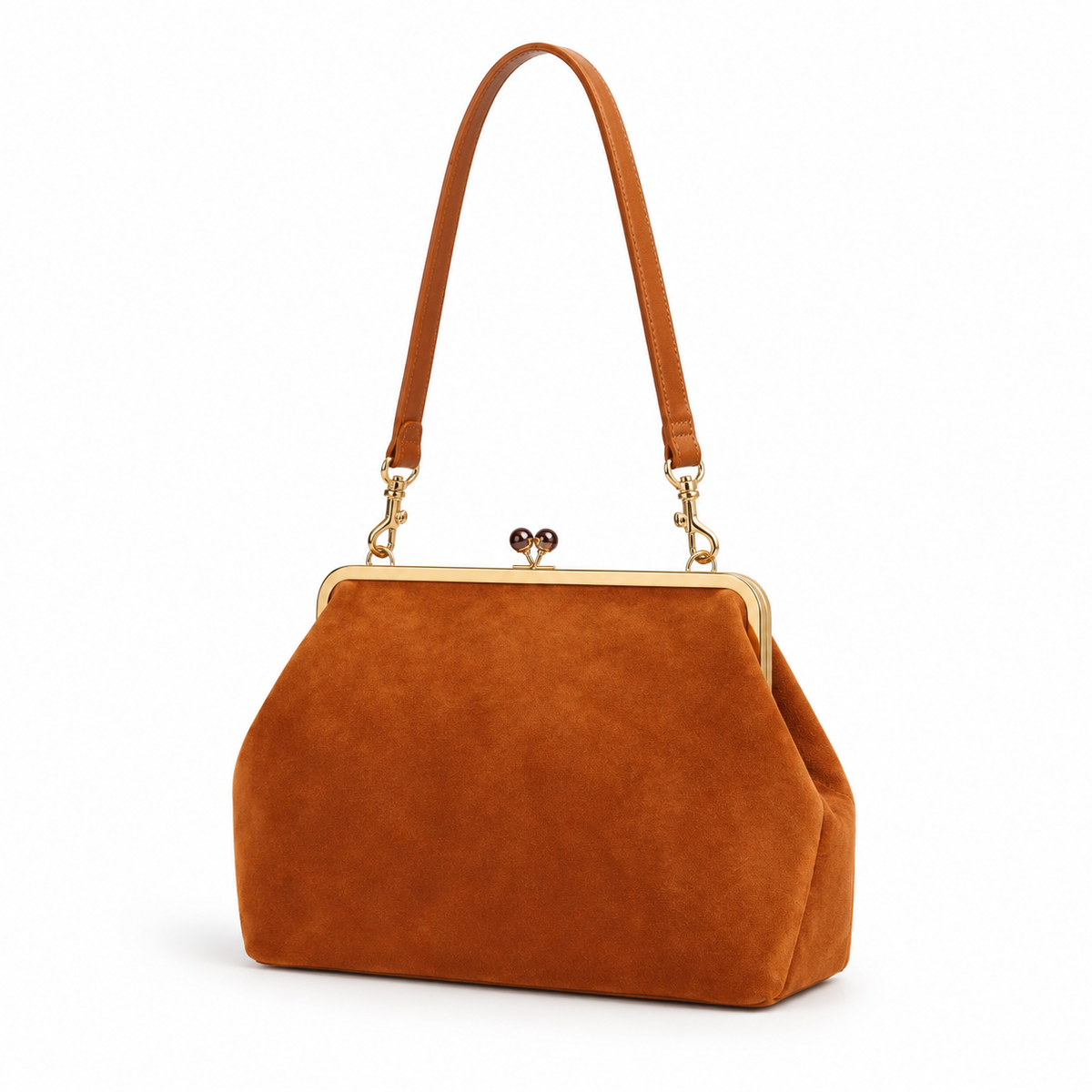 Vintage Cognac Kiss Lock Clutch Bag-2