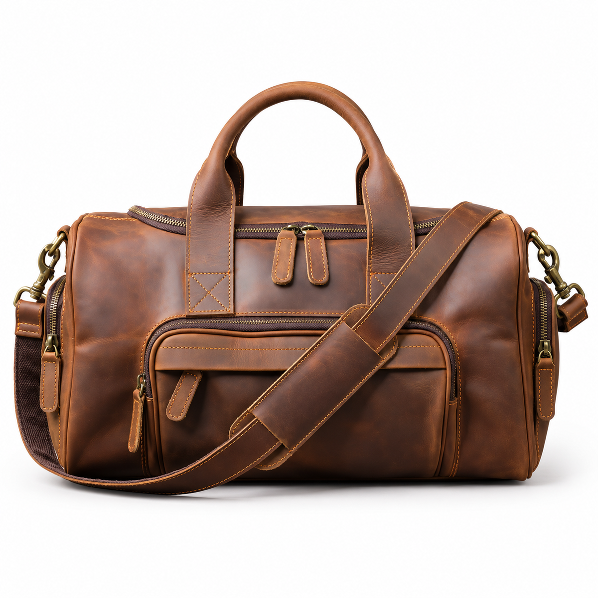 Vintage Brown Overnight Duffel Travel Bag-3