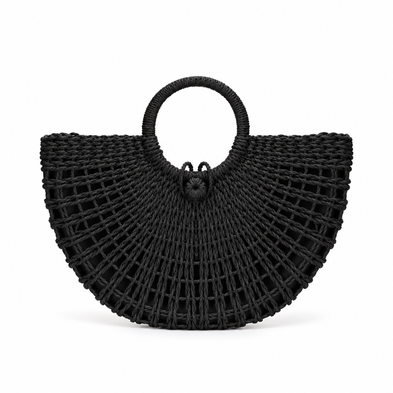 Black Woven Half Moon Handle Handba-4