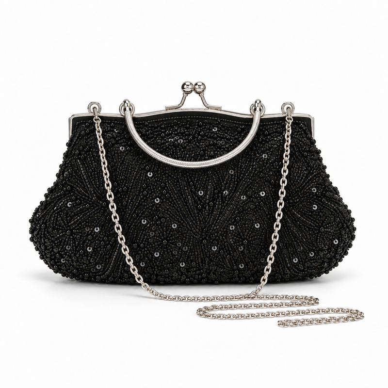 Black Beaded Evening Clutch Bag-3