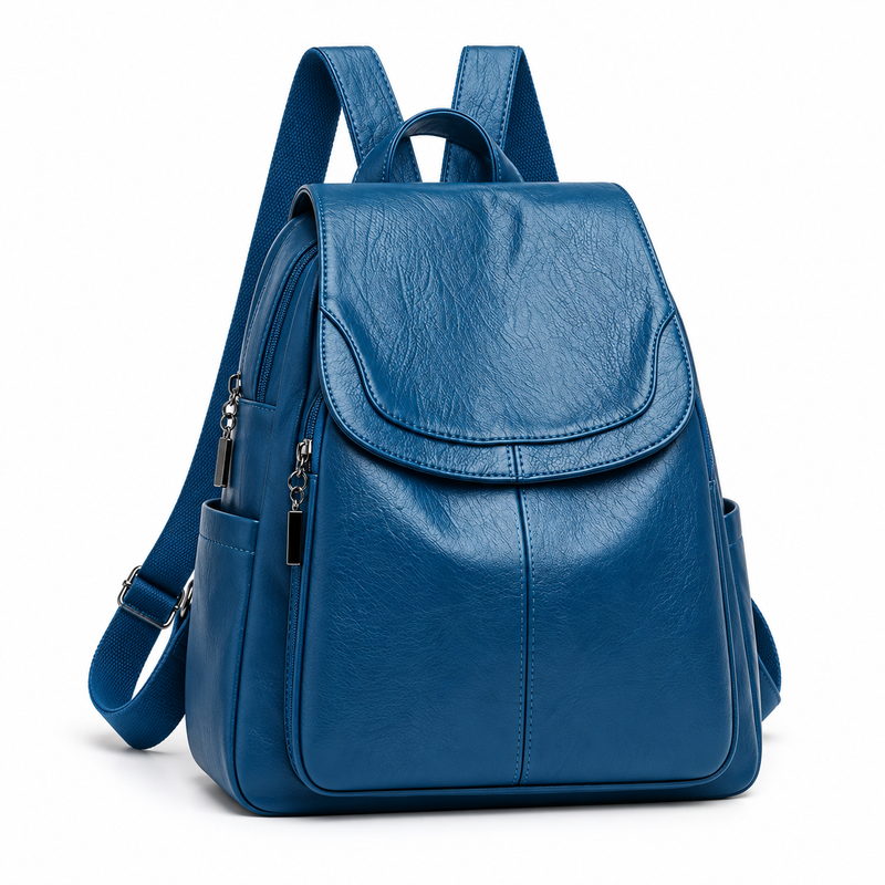 Lake Blue Textured Flap Everyday Backpack-1
