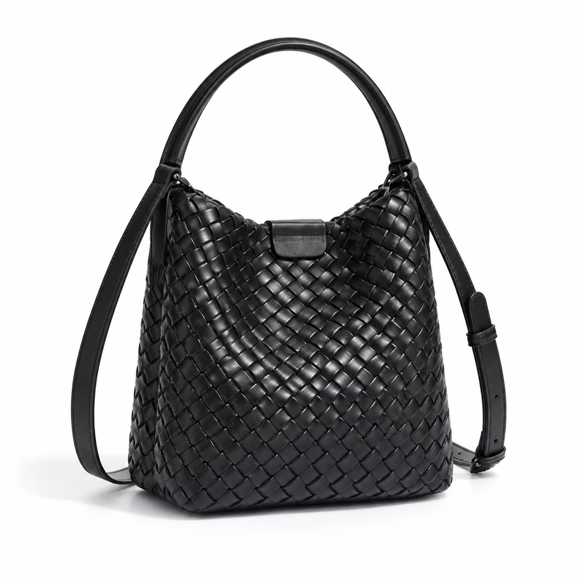 Elegant Black Woven Bucket Shoulder Bag-1
