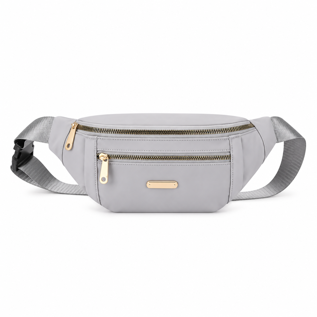 Elegant Gray Waist Bag Gold Details-4
