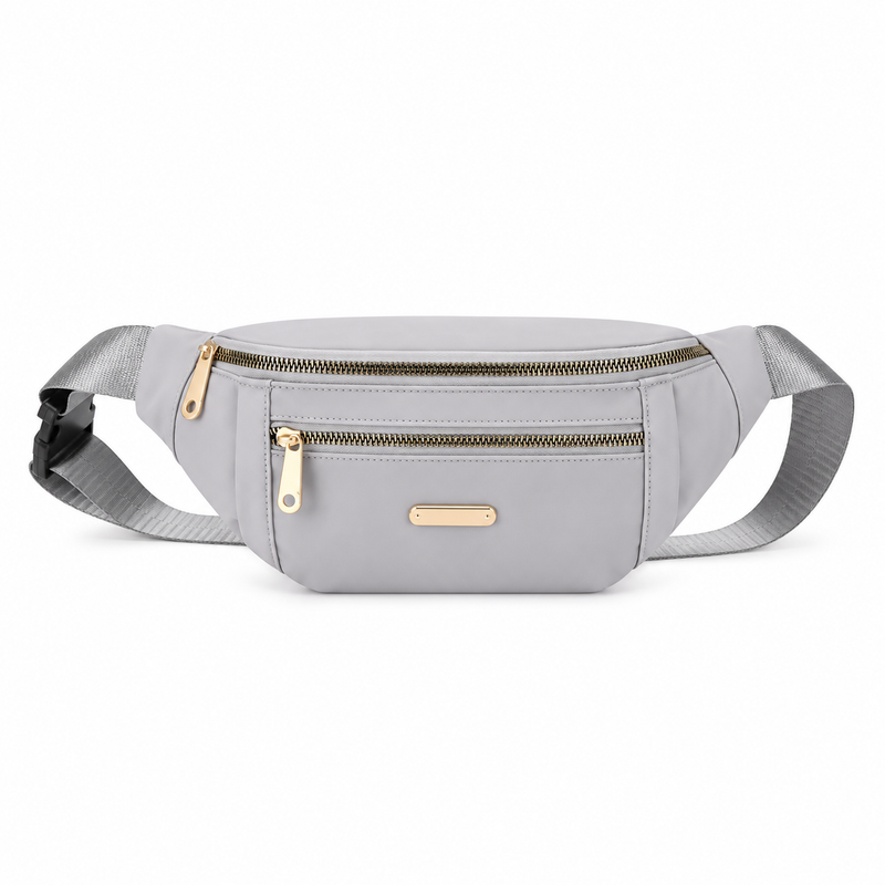 Elegant Gray Waist Bag Gold Details-4