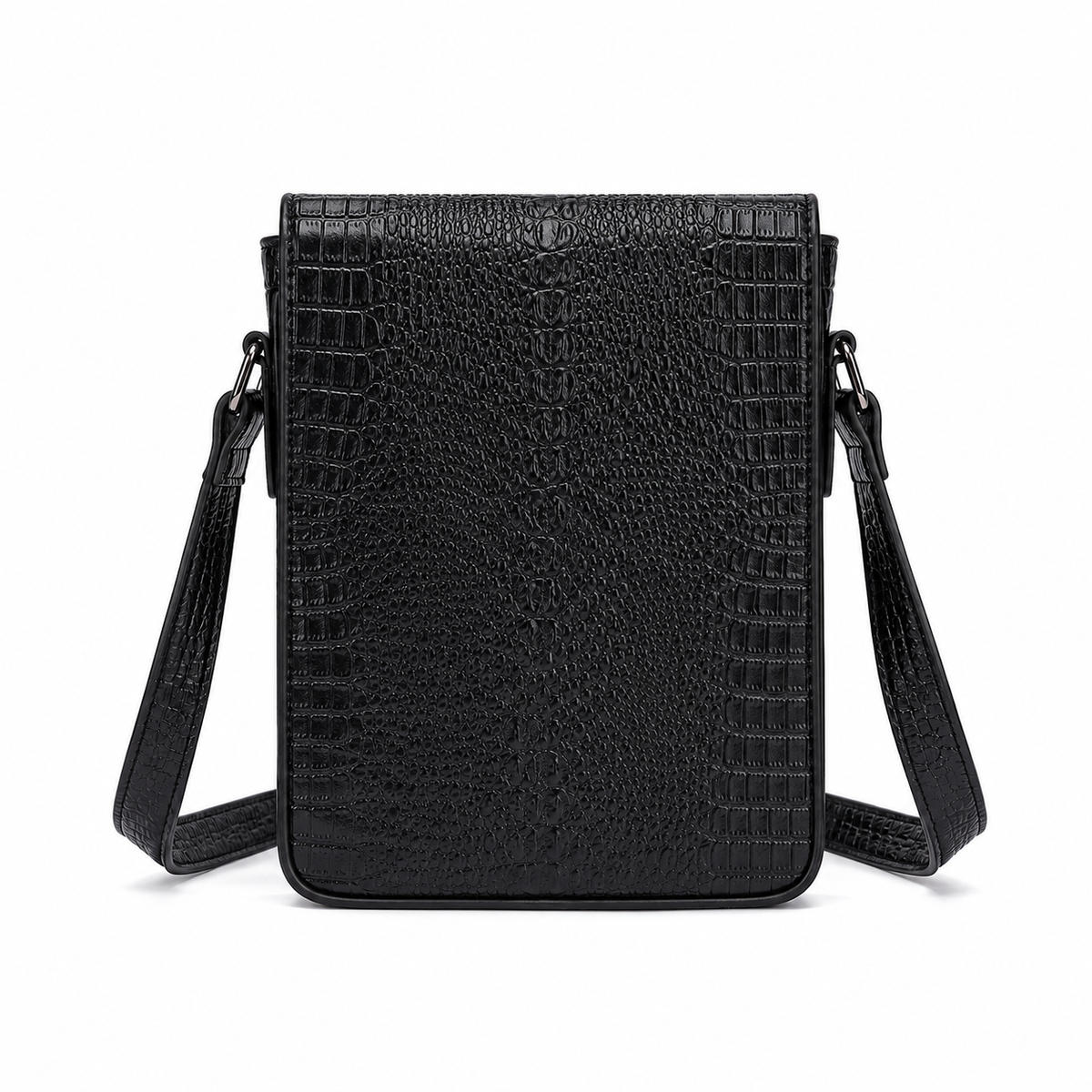 Luxury Black Crocodile Embossed Crossbody Bag-2
