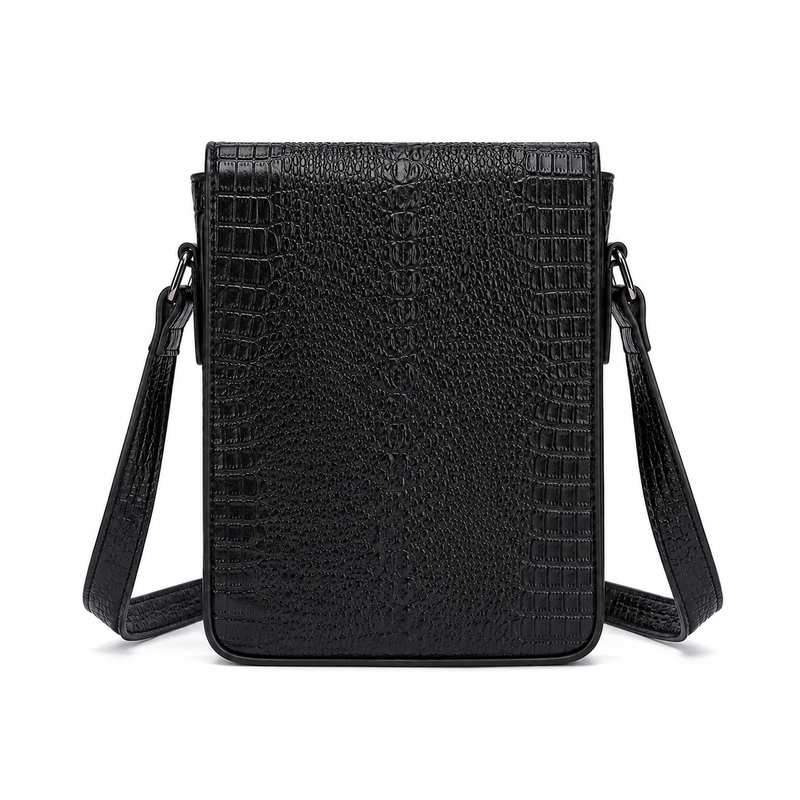 Luxury Black Crocodile Embossed Crossbody Bag-2