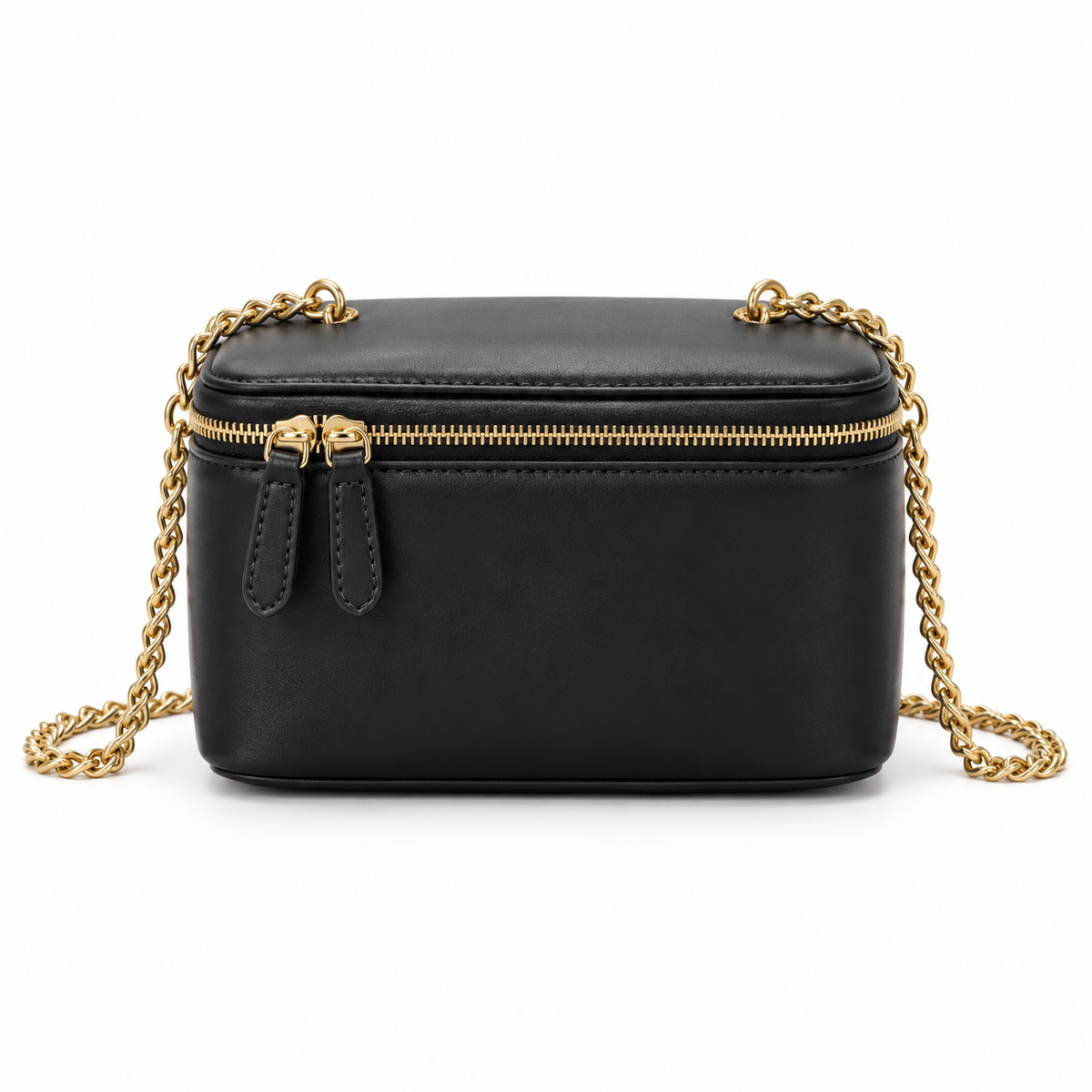 Black Vegan Leather Vanity Shoulder Bag-2