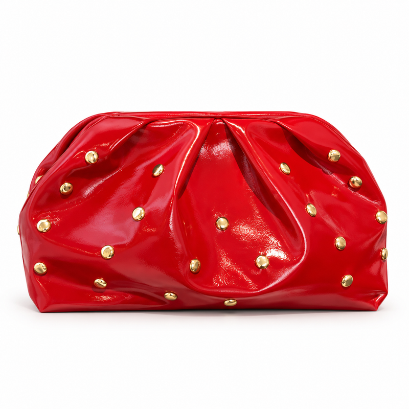 Red Studded Leather Evening Clutch Bag-4