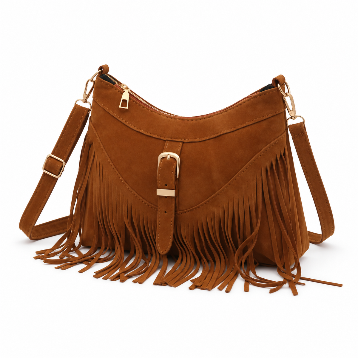Vintage Camel Bohemian Fringe Shoulder Bag